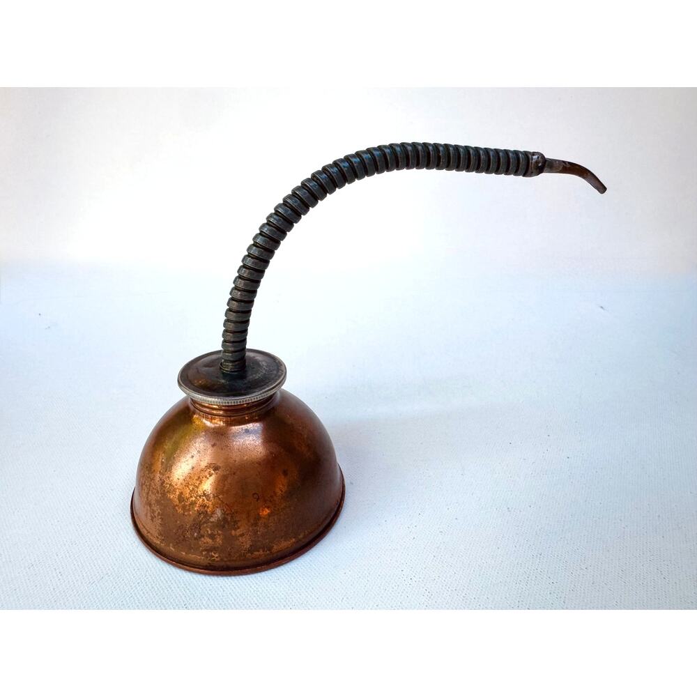 Vintage Copper Oil Can Flexible Gooseneck Industrial Oiler